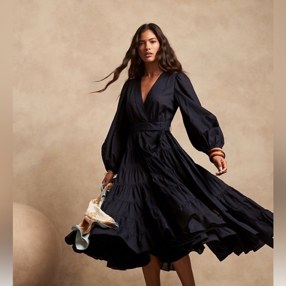 Banana Republic Navy Blue Long Sleeve Wrap Dress